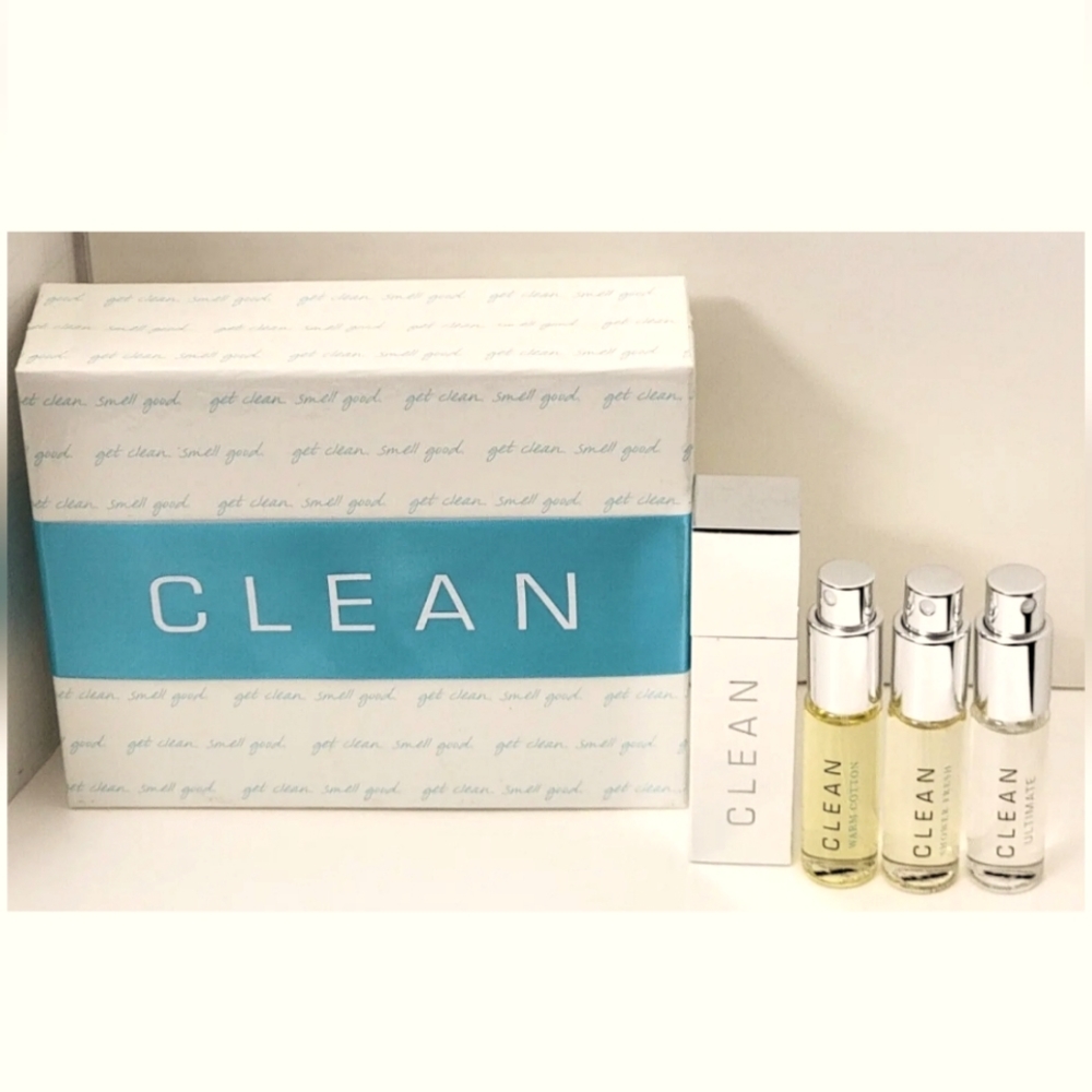 Clean Refillable Purse Spray Set: Warm Cotton, Shower Fresh & Ultimate 0.5 oz
